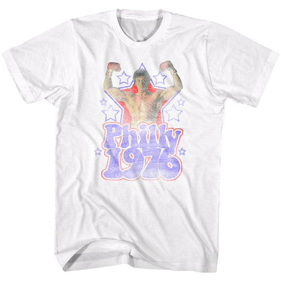 Rocky Tall T-Shirt Distressed Philly 1976 Flex White Tee - Yoga Clothing for You
