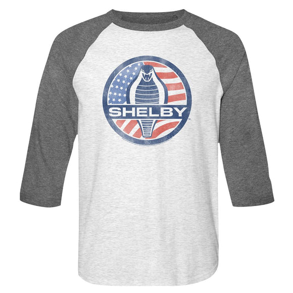 Shelby T-Shirt Vintage Flag Logo White Heather/Grey Raglan Tee - Yoga Clothing for You