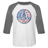 Shelby T-Shirt Vintage Flag Logo White Heather/Grey Raglan Tee - Yoga Clothing for You