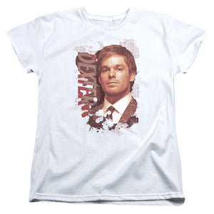 Dexter Womens T-Shirt Splatter Photo White Tee - Yoga Clothing for You