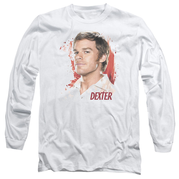 Dexter Long Sleeve T-Shirt Blood Splatter Portrait White Tee - Yoga Clothing for You