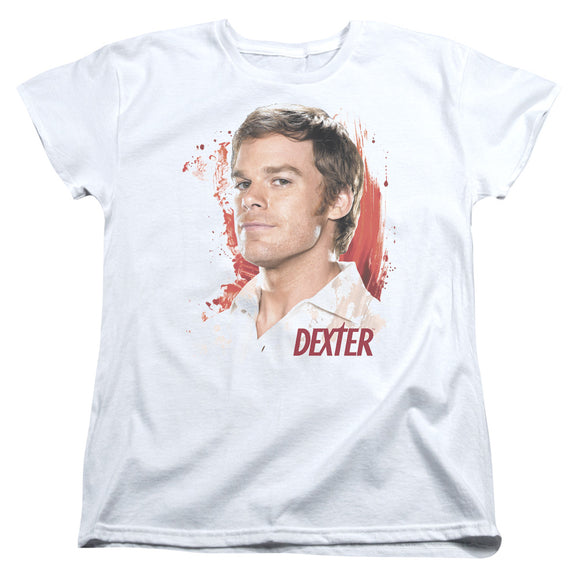Dexter Womens T-Shirt Blood Splatter Portrait White Tee - Yoga Clothing for You