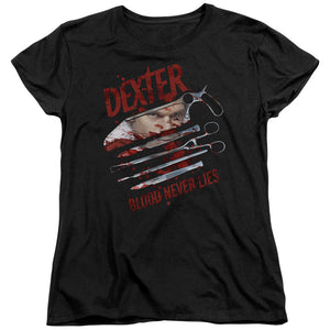 Dexter Womens T-Shirt Blood Never Lies Black Tee - Yoga Clothing for You