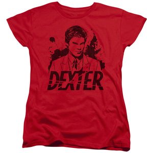 Dexter Womens T-Shirt Dexter Blood Splatter Portrait Red Tee - Yoga Clothing for You