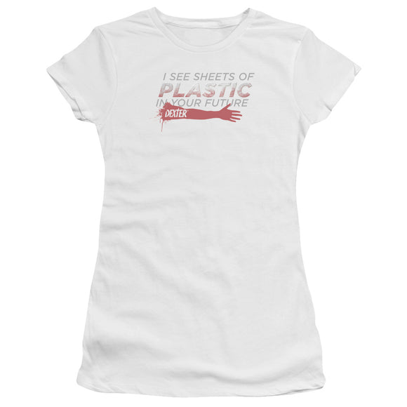Dexter Juniors T-Shirt Sheets of Plastic White Tee - Yoga Clothing for You