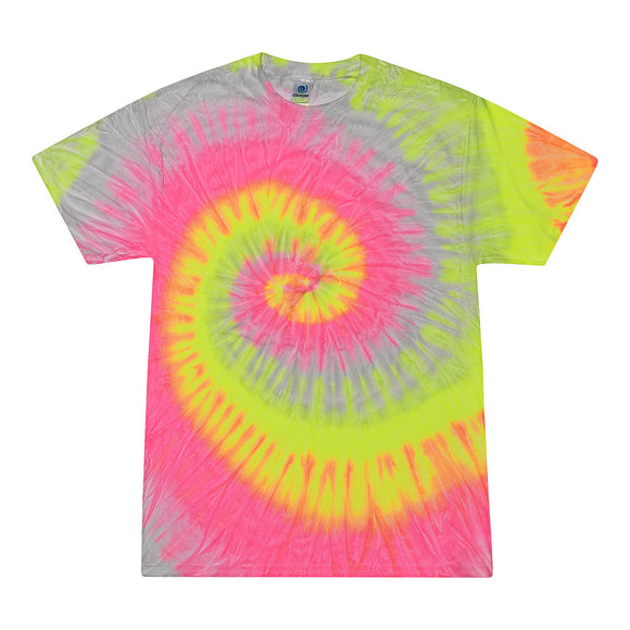 Tie Dye Multi Color Spiral Classic Fit Crewneck Short Sleeve T-shirt for Mens Women Adult T-shirt, Silver Rainbow - Yoga Clothing for You