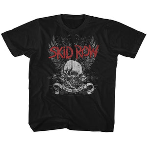 Skid Row Kids T-Shirt Youth Gone Wild Skull and Wings Black Tee - Yoga Clothing for You