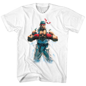 Street Fighter Ryu Flexing Portrait White Tall T-shirt - Yoga Clothing for You