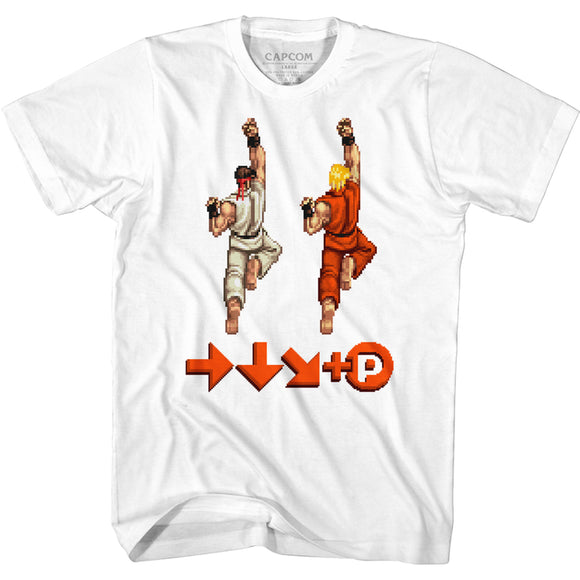 Street Fighter Ryu and Ken Sprite Punch Controls White Tall T-shirt - Yoga Clothing for You