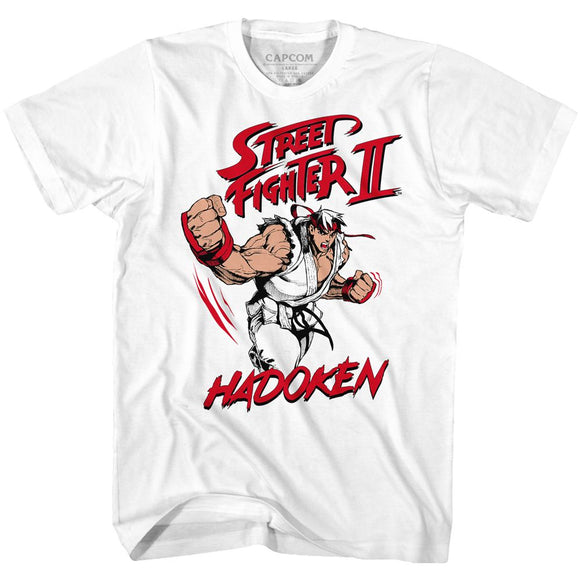 Street Fighter II Ryu Hadoken White T-shirt - Yoga Clothing for You