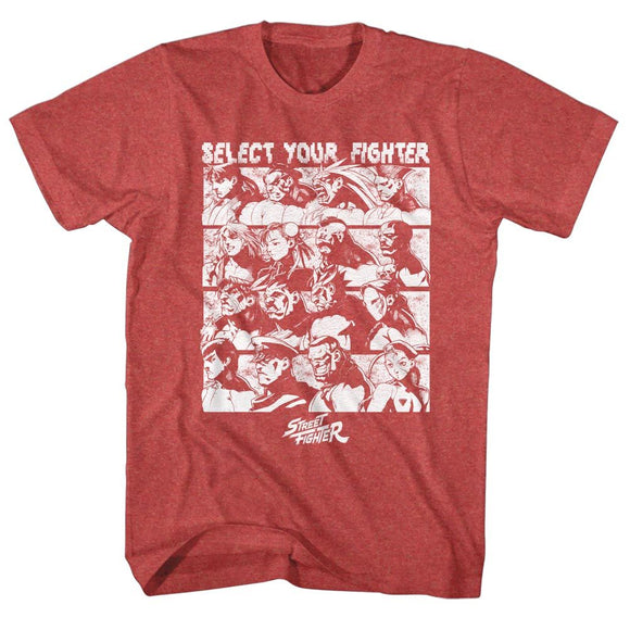 Street Fighter Select Your Fighter Red Heather T-shirt - Yoga Clothing for You
