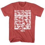 Street Fighter Select Your Fighter Red Heather T-shirt - Yoga Clothing for You
