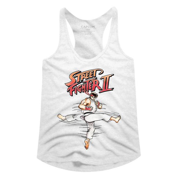 Street Fighter II Ladies Racerback Tanktop Ryu Roundhouse Kick Tank - Yoga Clothing for You
