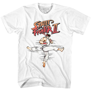 Street Fighter II Ryu Roundhouse Kick White T-shirt - Yoga Clothing for You