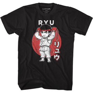 Street Fighter Cartoon Ryu Black T-shirt - Yoga Clothing for You