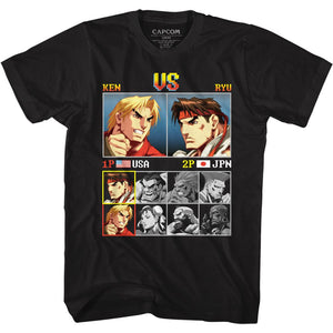 Street Fighter Ken VS Ryu Game Screen Black Tall T-shirt - Yoga Clothing for You
