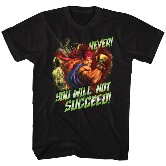 Street Fighter Never You Will Not Succeed Black T-shirt - Yoga Clothing for You