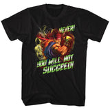 Street Fighter Never You Will Not Succeed Black Tall T-shirt - Yoga Clothing for You