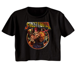 Street Fighter Ryu Lightning Black Ladies Black Crop Shirt - Yoga Clothing for You