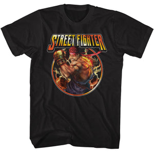 Street Fighter Ryu Lightning Black T-shirt - Yoga Clothing for You