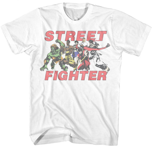 Street Fighter Retro Vintage Group Photo White Tall T-shirt - Yoga Clothing for You