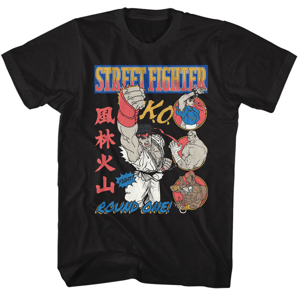 Street Fighter Round One Fight Black T-shirt - Yoga Clothing for You