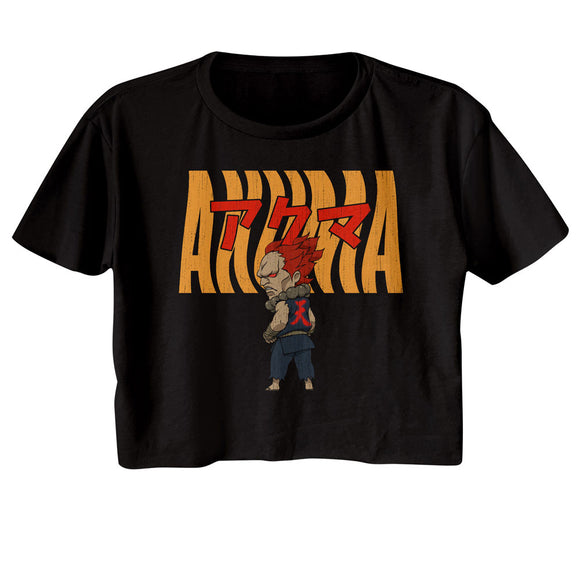 Street Fighter Akuma Wave Black Ladies Black Crop Shirt - Yoga Clothing for You