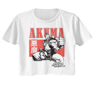 Street Fighter Akuma Stance White Ladies White Crop Shirt - Yoga Clothing for You