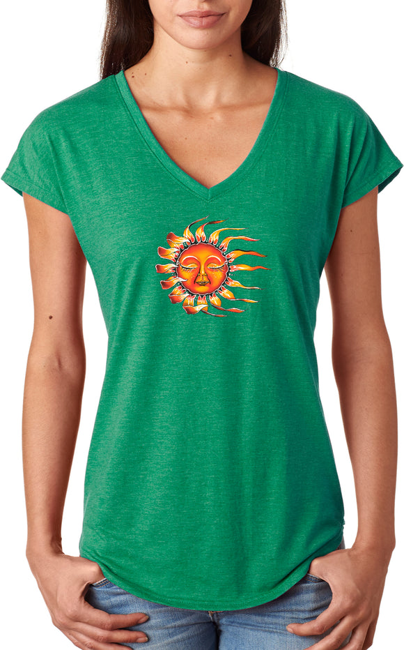 Sleeping Sun Triblend V-neck Yoga Tee Shirt - Yoga Clothing for You