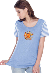Sleeping Sun Striped Multi-Contrast Yoga Tee Shirt - Yoga Clothing for You