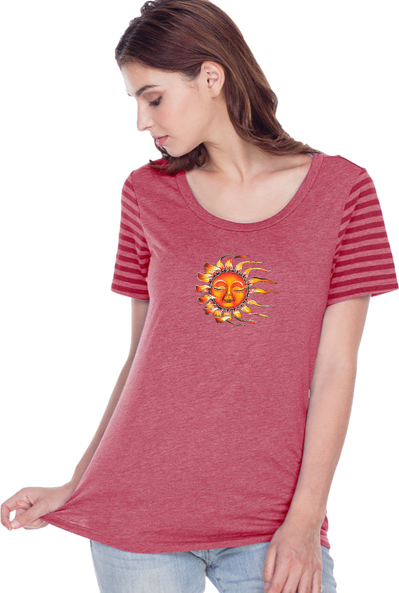 Sleeping Sun Striped Multi-Contrast Yoga Tee Shirt - Yoga Clothing for You