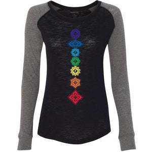 Yoga Clothing for You Ladies "7 Floral Chakras" Elbow Patch Tee - Black/Granite - Yoga Clothing for You