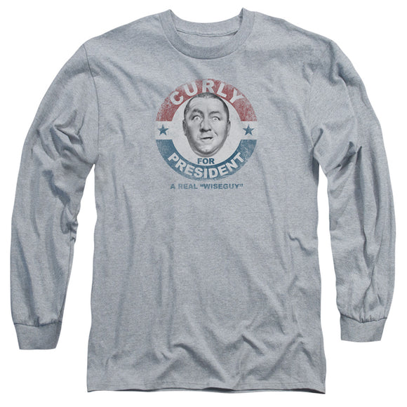 Three Stooges Long Sleeve Curly for President Athletic Heather - Yoga Clothing for You