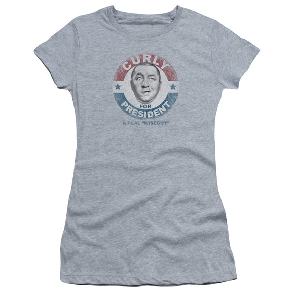 Three Stooges Juniors Shirt Curly for President Athletic Heather Tee - Yoga Clothing for You