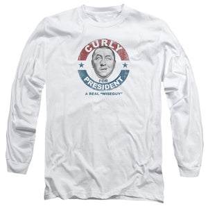 Three Stooges Long Sleeve T-Shirt Curly for President White Tee - Yoga Clothing for You