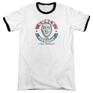 Three Stooges Ringer T-Shirt Curly for President White Tee - Yoga Clothing for You