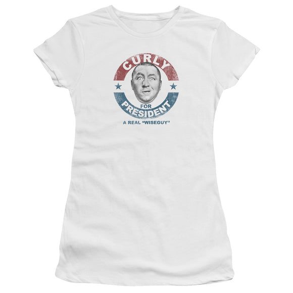 Three Stooges Juniors T-Shirt Curly for President White Premium Tee - Yoga Clothing for You