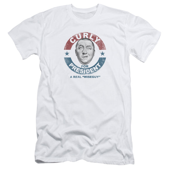 Three Stooges Slim Fit T-Shirt Curly for President White Tee - Yoga Clothing for You