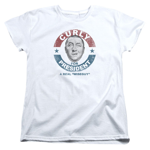 Three Stooges Womens T-Shirt Curly for President White Tee - Yoga Clothing for You