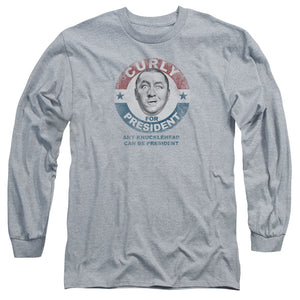 Three Stooges Long Sleeve Curly Knucklehead President Heather - Yoga Clothing for You
