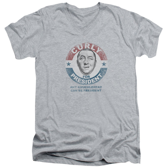 Three Stooges Slim Fit V-neck Curly Knucklehead President Heather - Yoga Clothing for You