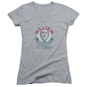 Three Stooges Juniors V-Neck Curly Knucklehead President Heather - Yoga Clothing for You