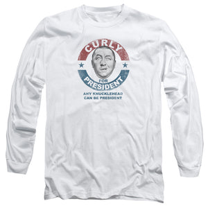 Three Stooges Long Sleeve T-Shirt Curly Knucklehead President White - Yoga Clothing for You