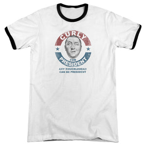 Three Stooges Ringer T-Shirt Curly Knucklehead President White Tee - Yoga Clothing for You