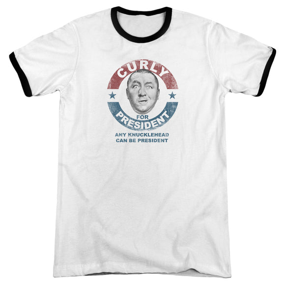 Three Stooges Ringer T-Shirt Curly Knucklehead President White Tee - Yoga Clothing for You