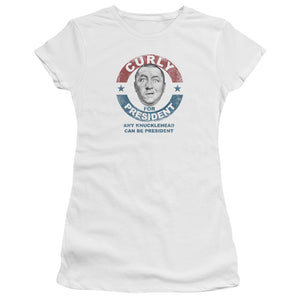 Three Stooges Juniors T-Shirt Curly Knucklehead President White Tee - Yoga Clothing for You