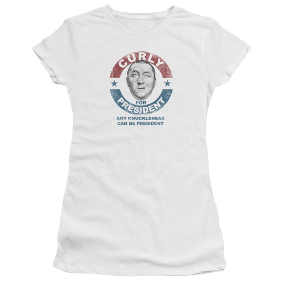 Three Stooges Juniors Premium Shirt Curly Knucklehead President White - Yoga Clothing for You