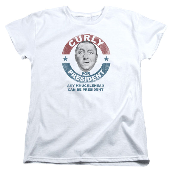 Three Stooges Womens T-Shirt Curly Knucklehead President White Tee - Yoga Clothing for You