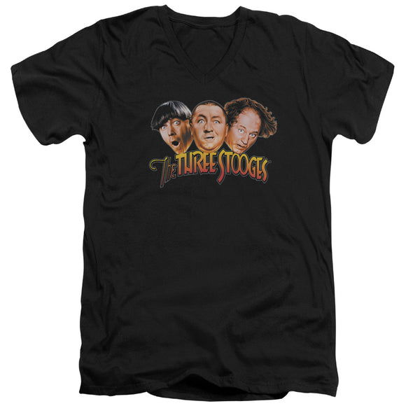 Three Stooges Slim Fit V-Neck T-Shirt Logo Black Tee - Yoga Clothing for You