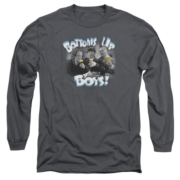Three Stooges Long Sleeve T-Shirt Bottoms Up Boys Charcoal Tee - Yoga Clothing for You